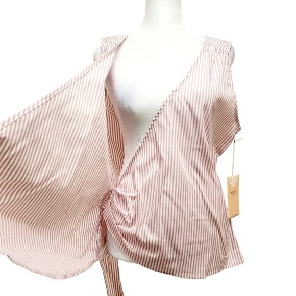 Striped V-Neck Wrap Sleeveless Blouse Tie Waist By Blåshe Size Large Pink - Picture 9 of 11